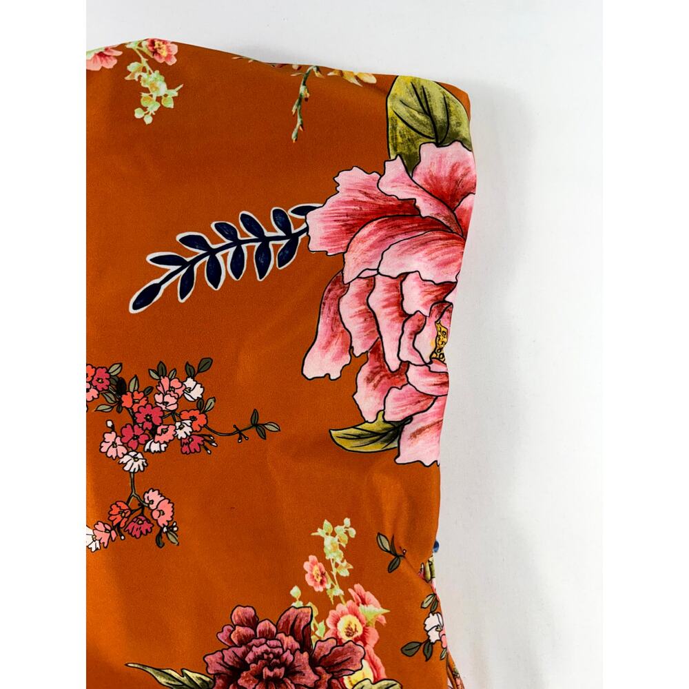 Agua Bendita NWOT Sandy One Piece Strapless Swimsuit Floret Orange Floral M - Picture 6 of 9